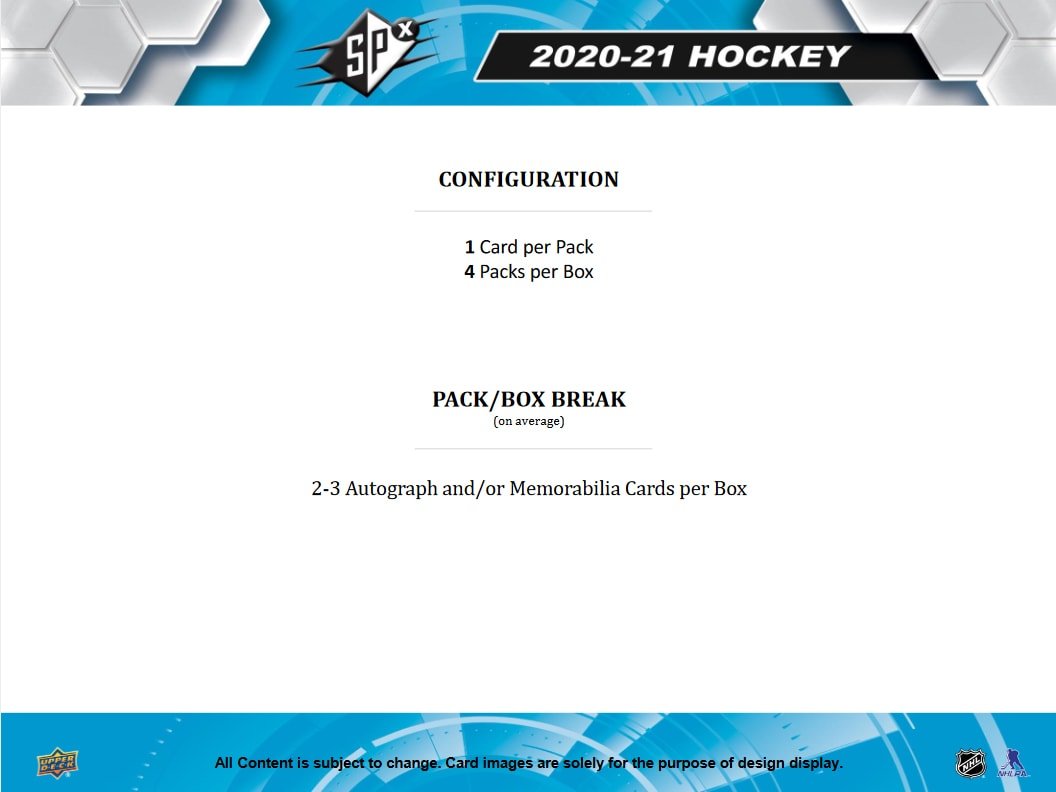 2020-21 Upper Deck SPX Hockey Hobby Box - Cartes Sportives Rive Sud